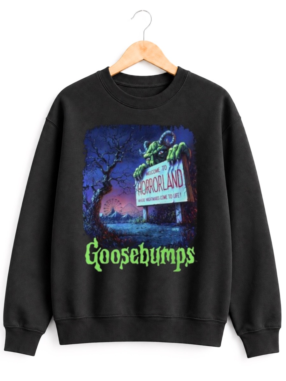 Black Goosebumps Horrorland Graphic Crewneck